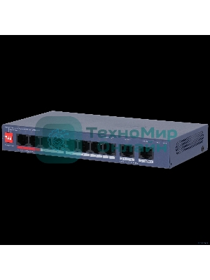 Коммутатор управляемый Dahua DH-CS4010-8ET2GT-110 8-портовый PoE 8 RJ45 10/100 Мбит/с (PoE/PoE+/Hi-PoE/IEEE 802.3bt), 2 RJ45 10/100/1000 Мбит/с (uplink); 1~2 до 90Вт, 3~8 до 30Вт, суммарно до 110Вт