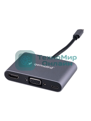 Концентратор USB Type-C Gembird UHB-D8 5в1: USB3.1, PD100W, Jack3,5, HDMI, VGA, кабель 10 см, алюминий