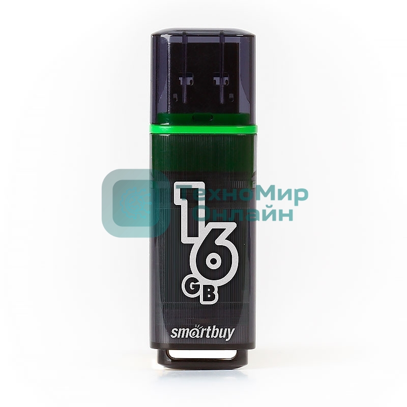 Флешка USB Smartbuy Glossy series Dark Grey (SB16 GbGS-DG), 16Gb, USB 3.0, R/W 75/30, серый/зеленый