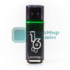 Флешка USB Smartbuy Glossy series Dark Grey (SB16 GbGS-DG), 16Gb, USB 3.0, R/W 75/30, серый/зеленый