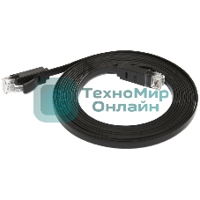 Патч-корд Greenconnect плоский прямой PROF 15.0m UTP медь, cat.6, черный, позолоченные контакты, 30 AWG, Premium ethernet high speed 10 Гбит/с, RJ45, T568B (GCR-LNC616-15.0m)