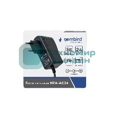 Блок питания Gembird NPA-AC34, 5В/2А, 10Вт, 1 штекер 3.5х1.35мм, черный
