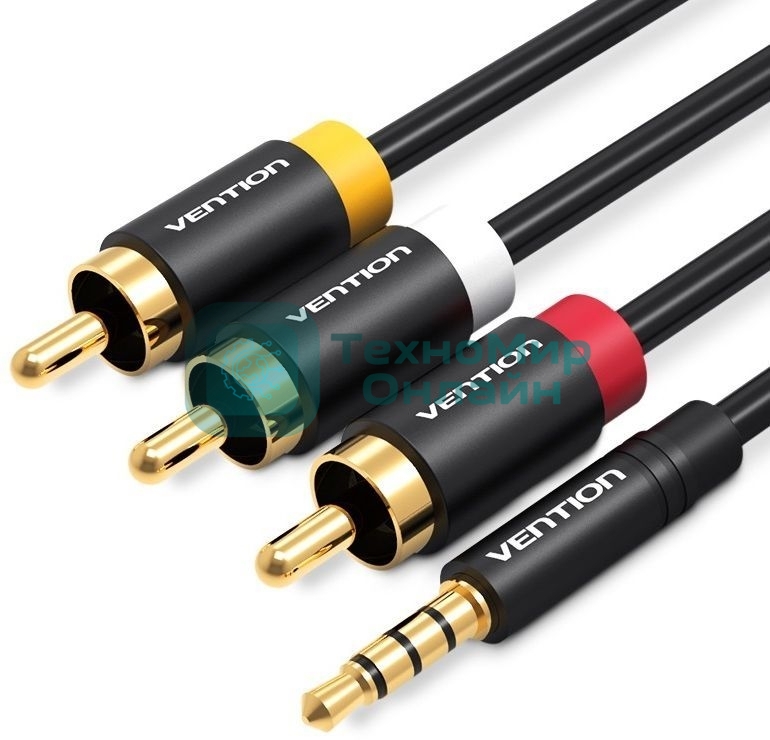 Кабель Vention аудио Jack 3,5 мм M/3RCA M - 1.5м Черный