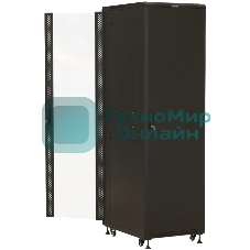 Шкаф серверный Hyperline (TTbR-4261-AS-RAL9004) напольный 42U 600x1000мм пер.дв.стекл задн.дв.спл.стал.лист 2 бок.пан. 800кг черный 910мм 2055мм IP20 сталь
