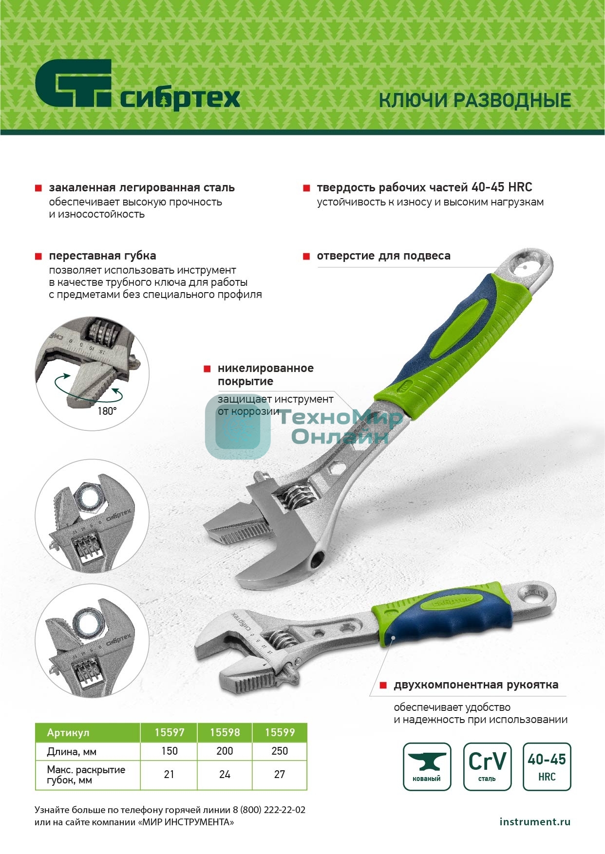 Ключ разводной Сибртех 150мм, переставная губка, двухкомпонентная рукоятка