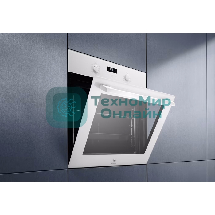 Встраиваемый духовой шкаф Electrolux EOF5F50BV, Электрический духовой шкаф с конвекцией, приготовление на пару, объем 65 л, 8 режимов, очистка каталитическая, 2 стекла в дверце, направляющие проволочные + телескопические (1 уровень)белый