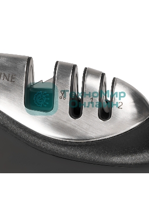 Механическая точилка для ножей и ножниц Galaxy LINE GL 9012, черный с серебристым, высокоэффективные точильные элементы, для металлических, кухонных, керамических, спортивных, складных ножей, 2 этапа обработки лезвий ножей (заточка и доводка),прорезиненное основание, препятствующее скольжению