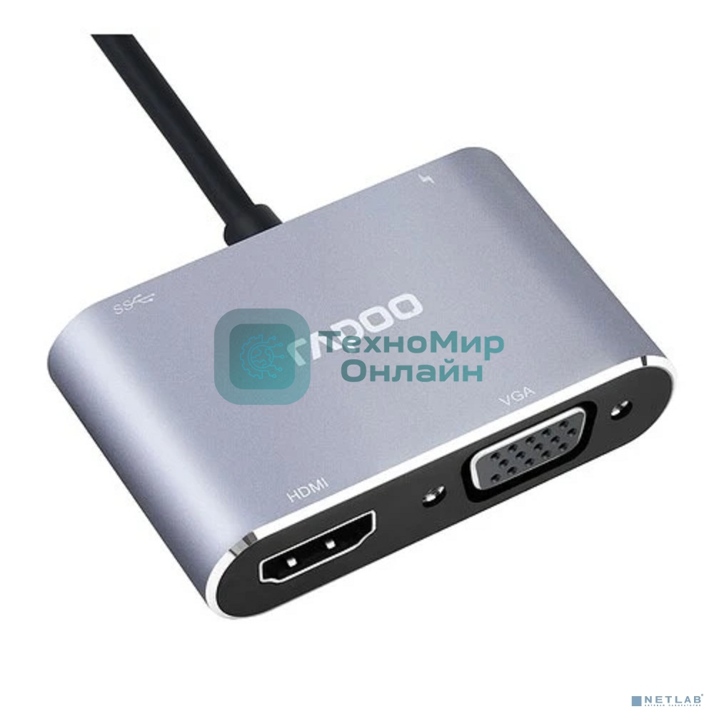 Мультифункциональный адаптер Rapoo XD30, 1xHDMI, 1xVGA, серый (1 год)