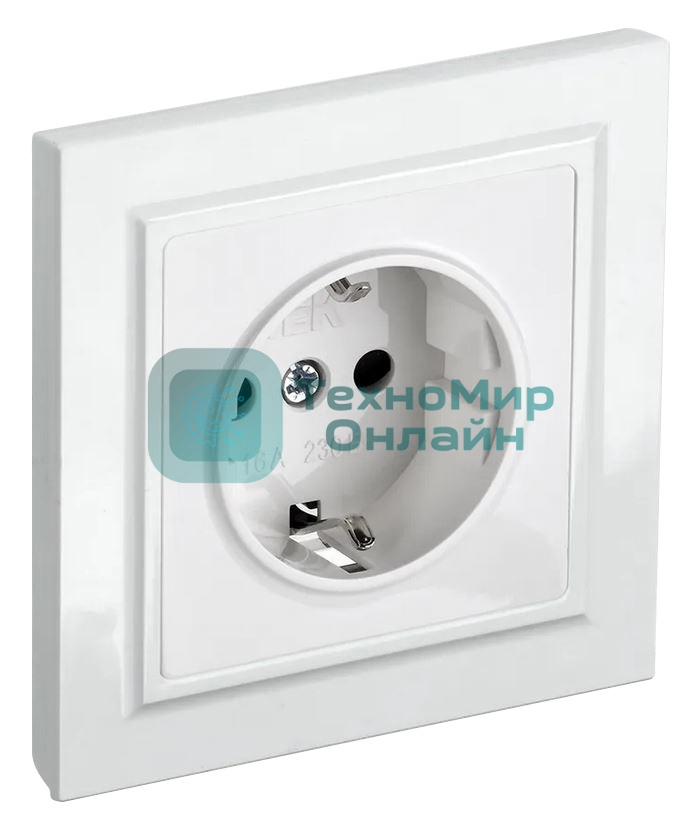 Розетка BRITE РСР14-1-0-БрБ 16А в сборе с заземл. защ. шторки белый IEK BR-R14-16-K01-F