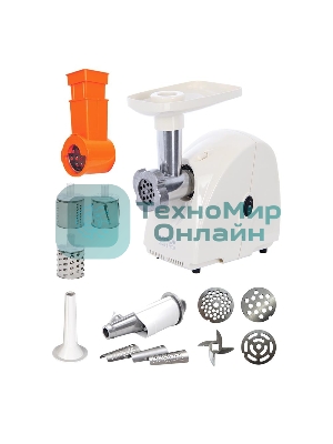 Мясорубка электрическая Аксион М31.02 белый, 1500 Вт, 1.7 кг/мин, реверс, защита от перегрузки, насадки - 7