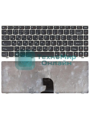 Клавиатура для ноутбука Lenovo IdeaPad Z360 черная с серебристой рамкой