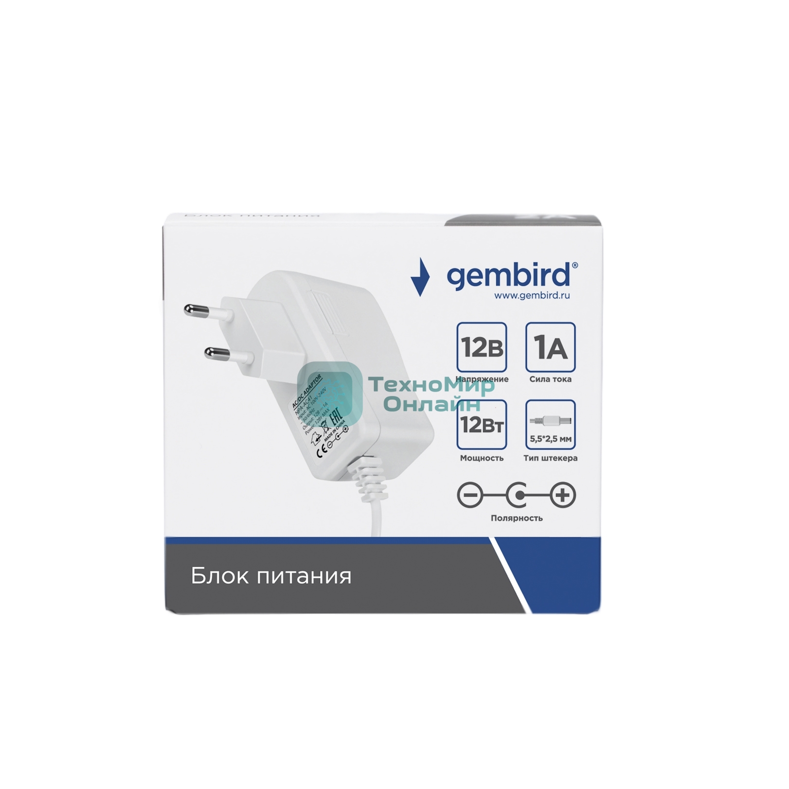 Блок питания Gembird NPA-AC41, 12В/1А, 12Вт, 1 штекер 5.5х2.5мм, белый