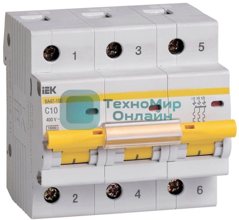 Выключатель автоматический ВА 47-100 3Р 10А 10 кА х-ка С IEK