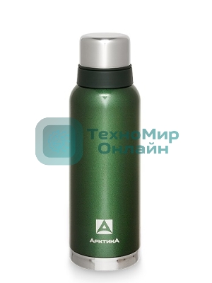 Термос Арктика 106-1200 зеленый, узкое горло 1,2 л, американский дизайн, антивандальное покрытие, две чашки, холод/тепло 32 ч