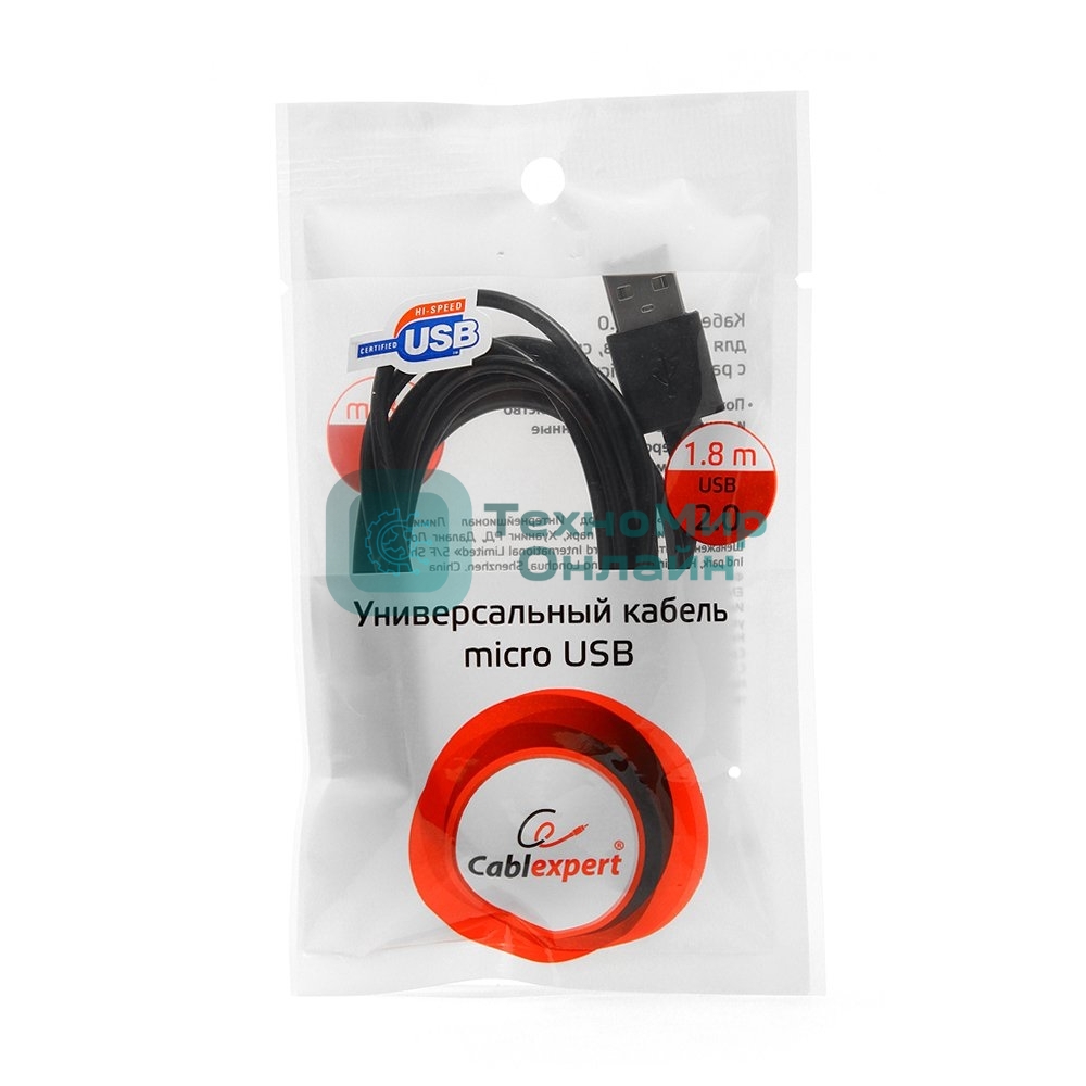 Кабель USB2.0 Pro Cablexpert CC-mUSB2-AMBM-6, AM/microBM 5P, 1.8м, экран, черный, пакет