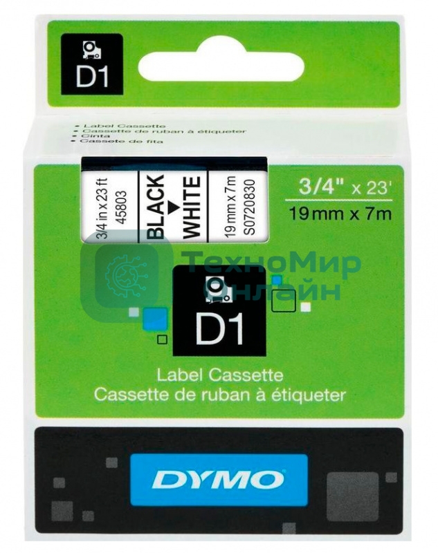 Расходные материалы Картридж с лентой 19 мм х 7м. , пластик , черный шрифт на белом фоне S0720830