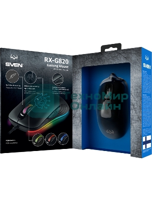 Мышь проводная SVEN RX-G820 черный, 4800 dpi, USB, кнопки - 6