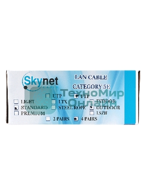 Кабель SkyNet Standart FTP outdoor 4x2x0,48, медный, FLUKE TEST, кат.5e, однож., 100 м, box, черный