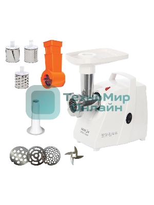Мясорубка электрическая Аксион М34.03 белый, 1500 Вт, 1.7 кг/мин, защита от перегрузки, насадки - 4
