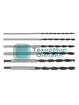 Набор сверл по дереву Sparta 6-8-10-12-13-14 мм, L 300 мм, 6 шт., цилиндрический хвостовик