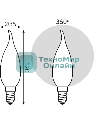 Лампа светодиодная филаментная Gauss Filament 5Вт цок.: E14 свеча 220B св. свеч. бел. теп. (упак.: 10 шт)
