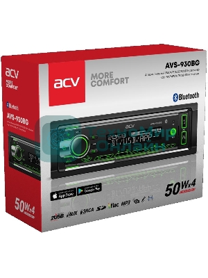 Автомагнитола ACV AVS-930BG, 1 DIN, Bluetooth, USB Type-A, AUX, пульт ДУ