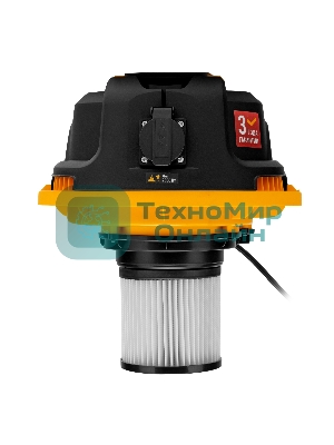 Строительный пылесос Denzel RVC30 серебристый, 1400 Вт, уборка сухая/сбор воды/выдув, пылесборник мешок, 30 л