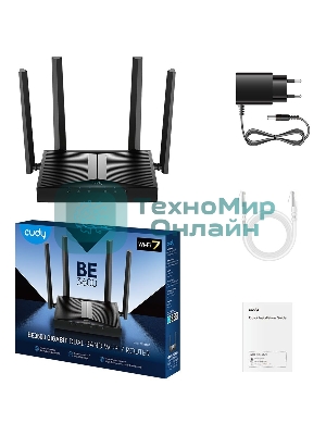 Маршрутизатор Cudy BE3600 Gigabit Dual Band Wi-Fi 7 Mesh Router, Chipset Broadcom, 802.11be/ax/ac/a/b/g/n, 2882Mbps at 5GHz + 688Mbps at 2.4GHz, 5 x 10/100/1000Mbps Ports, 4 x 5dBi fixed antennas, WiFi router/AP/Repeater/WISP Mode, PPTP/L2TP/OpenVPN/WireGuard, MLO, MU-MIMO, Guest network, WPS, DDNS, IPv6, IPTV, WOL, WPA3, TR069/TR098/TR111/TR181, Cudy APP