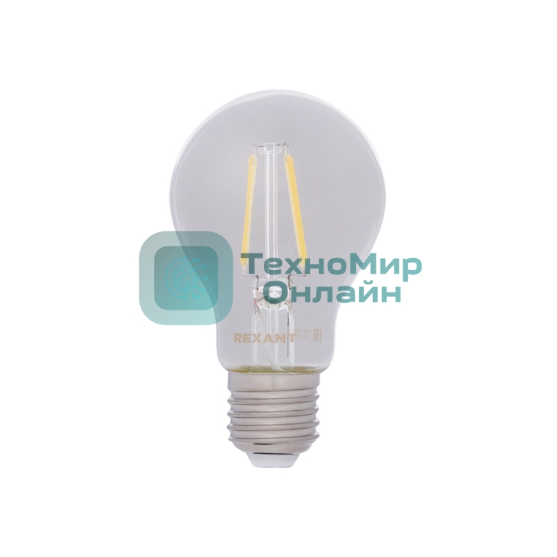 Лампа светодиодная филаментная Rexant Груша A60 7.5 Вт 750 Лм 4000K E27 прозрачная колба