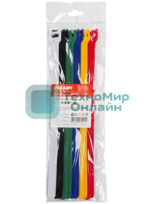 Набор хомутов-стяжек многоразовых на липучке Rexant 310х16 мм, цветная, упаковка 12 шт.