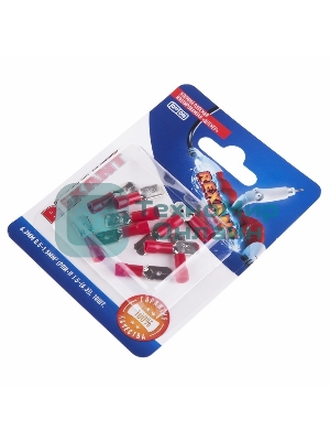 Клемма плоская Rexant, изолированная штекер - 6.3 мм, 0.5-1.5 мм², (РПи-п 1.5-(6.3)/MDD1.25-250), красный, в упак. 10 шт.