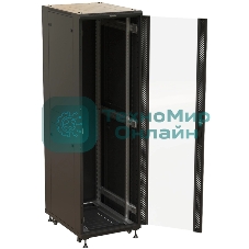 Шкаф серверный Hyperline (TTbR-4261-AS-RAL9004) напольный 42U 600x1000мм пер.дв.стекл задн.дв.спл.стал.лист 2 бок.пан. 800кг черный 910мм 2055мм IP20 сталь