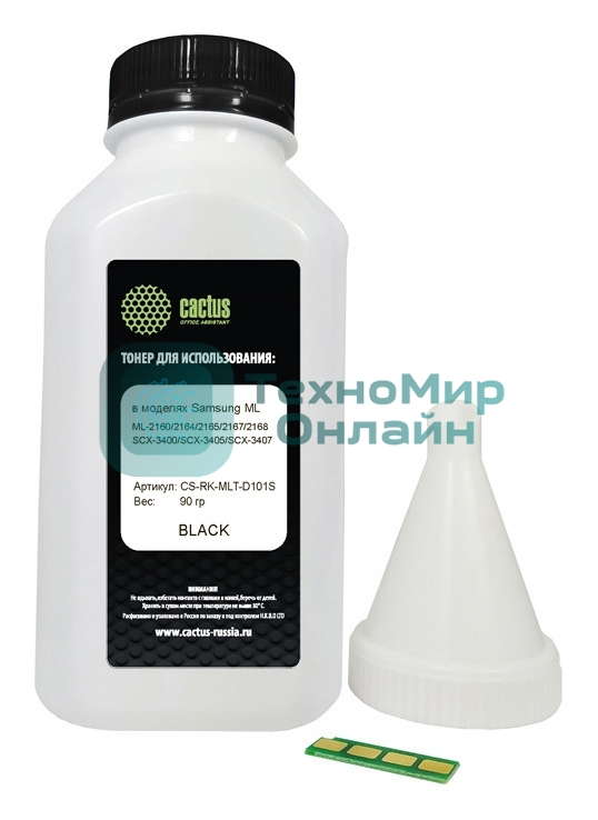Тонер Cactus CS-RK-MLT-D101S черный флакон 90гр. (в компл.:чип) для принтера Samsung ML-2160/SCX-3400