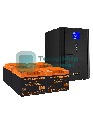 Комплект источника бесперебойного питания Exegate EX295990RUS + батарея 40Aч EX282979RUS 4шт (инвертор, синус, для котла) ExeGate SineTower SZ-3000.LCD.AVR.3SH.1C13.RJ.USB <3000VA/2400W, чистый синусоида, LCD дисплей, AVR, 3*Schuko+1*C13, RJ45/11, USB, линейно-интерактивный, черный> + батарея ExeGate HR 12-40 (12В, 40Ач) 4шт