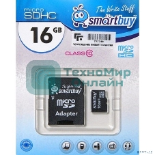 Флеш карта Smartbuy microSD 16Gb, microSDHC Class 10 (SD адаптер)