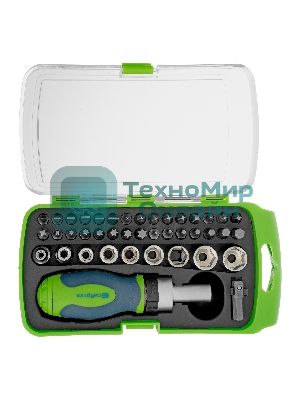 Отвертка Сибртех ревер. + биты, 41 пред., PH+PZ+SL+H+T, CrV, 2к рукоятка