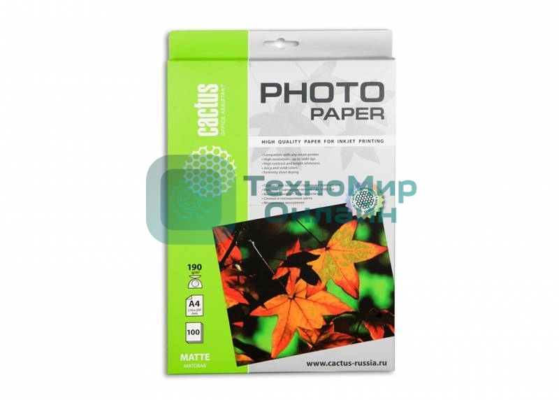 Фотобумага Cactus CS-MA4190100 A4/190г/м2/100л. матовая для струйной печати