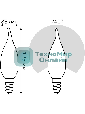 Лампа светодиодная Gauss 6.5Вт цок.: E14 свеча 220B 3000K св. свеч. бел. теп. (упак.: 10 шт)