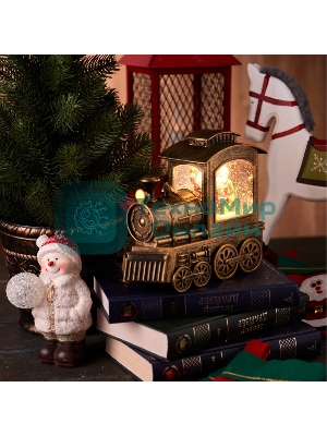 Декоративный фонарь Паровоз с эффектом снегопада и подсветкой
