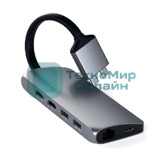 USB-концентратор Satechi Type-C Dual Multimedia Adapter для Macbook с двумя портами USB-C (2019/2018 MacBook Pro, 2018 MacBook Air and 2018 Mac Mini), серый космос