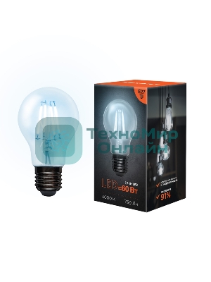 Лампа светодиодная филаментная Rexant Груша A60 7.5 Вт 750 Лм 4000K E27 прозрачная колба