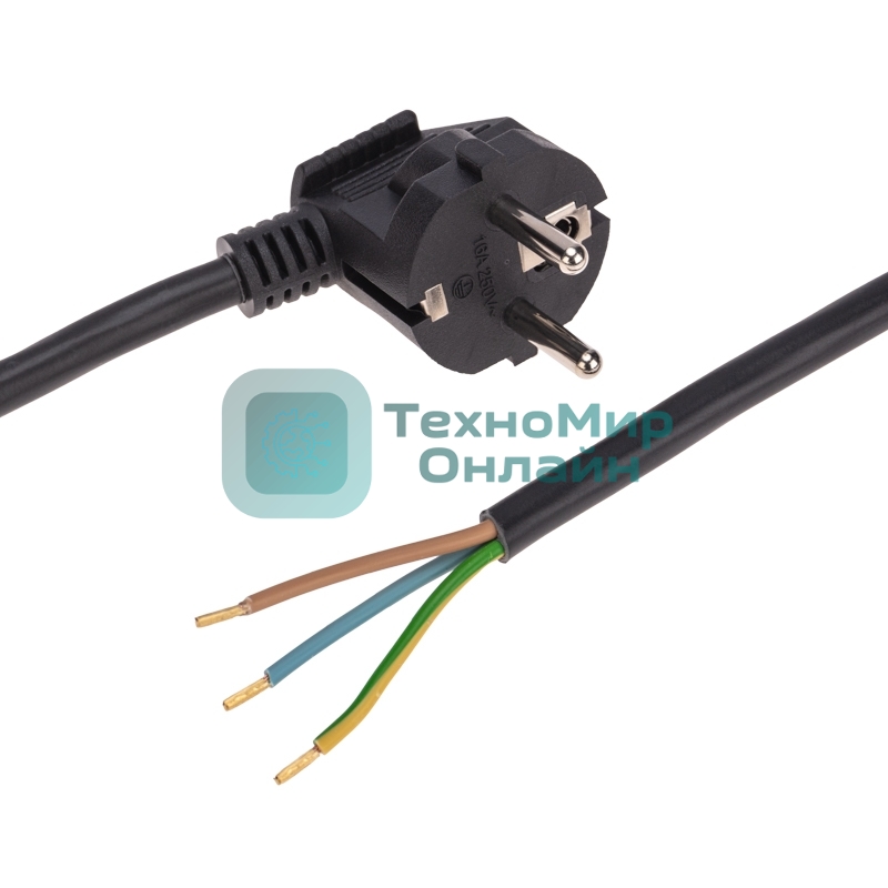 Шнур электрический с вилкой Rexant ПВС 3х1,5 мм², 1,5м черный