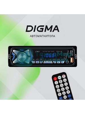 Автомагнитола Digma MCP-227B, 1 DIN, Bluetooth, USB Type-A, AUX, пульт ДУ