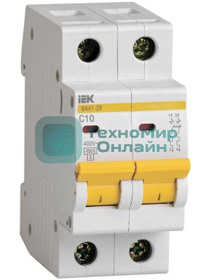 Выключатель автоматический модульный 2п C 10А 4.5кА ВА47-29 IEK MVA20-2-010-C
