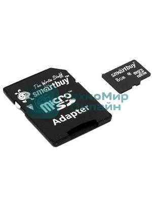 Флеш карта microSD 8Gb, Smartbuy microSDHC Class 10 (SD адаптер)
