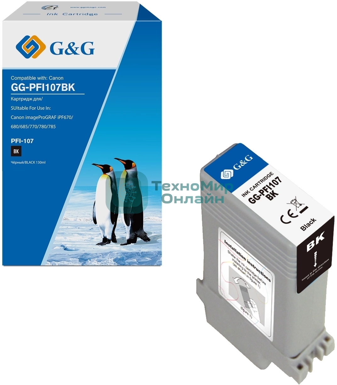 Картридж струйный G&G GG-PFI107BK черный (130мл) для Canon imageProGRAF iPF670/680/685/770/780/785