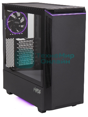 Компьютерный корпус Hiper PB81 черный без БП ATX 3x120мм 2xUSB2.0 2xUSB3.0 audio bott PSU