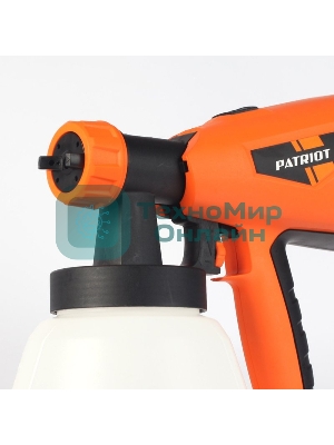 Краскопульт электрический PATRIOT SG500 HVLP 500 Вт., 100 DIN/сек, Расход 900 мл/мин., Резервуар: 1300 мл