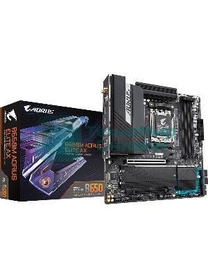 Материнская плата Gigabyte B650M AORUS ELITE AX, AM5, AMD B650, 4xDDR5, 4xSATA, 2xM.2, 1xPCI-E 5.0 x4, 1xPCI-E 4.0 x16, 1xHDMI, 1xDP, 1x 2.5Gb LAN, 4xUSB-A 2.0, 5xUSB-A 3.2 Gen 1, 2xUSB-A 3.2 Gen 2, 1xUSB-C 3.2 Gen 2, 2x3.5 мм, 7.1, Micro-ATX