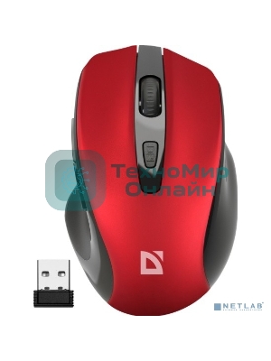 Мышь беспроводная Defender Prime MB-053 красный, 1600 dpi, радиоканал, USB, кнопки - 6